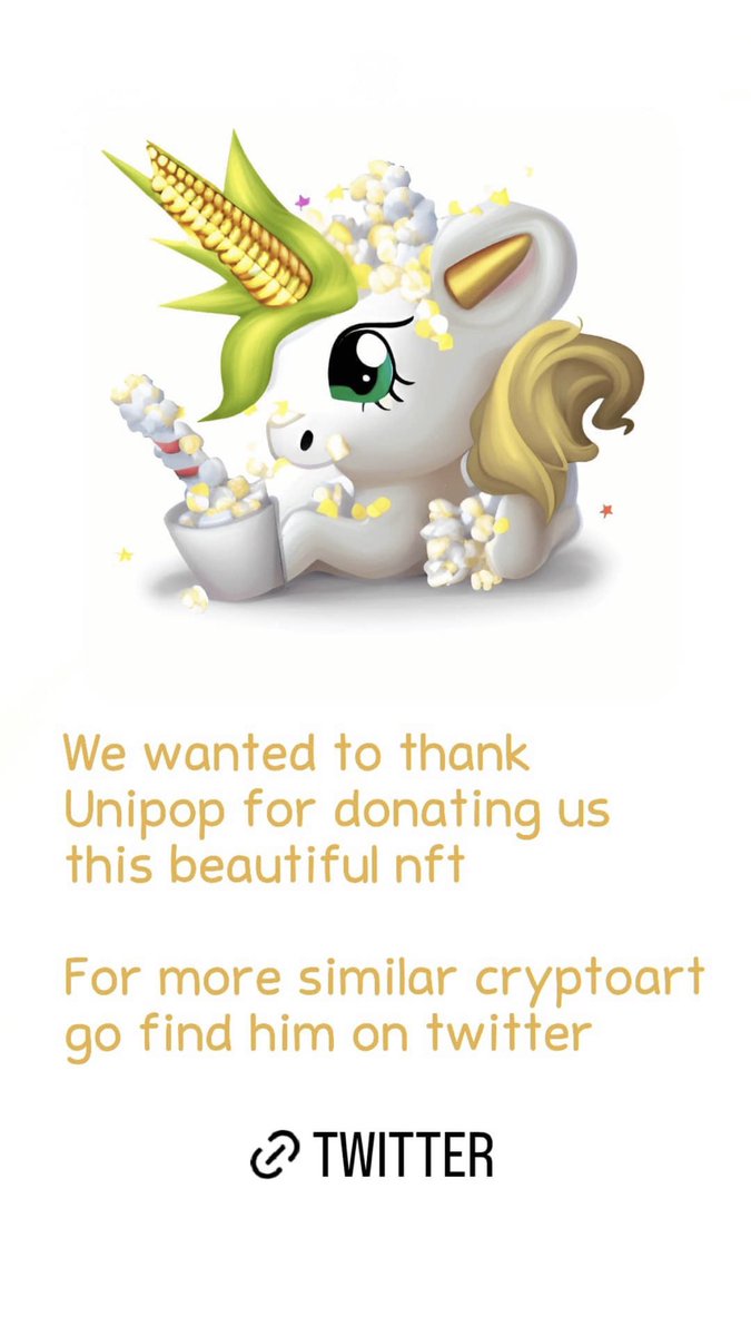 Thanks to <a href="/UniPop__/">Unipop_by_CryptoArtMask 🍿🦄🌽</a>  for donating us this beautiful NFT.❤️

#NFT #blockchain #NFTCommunity  #charity #stereotypescrew #childprodigy