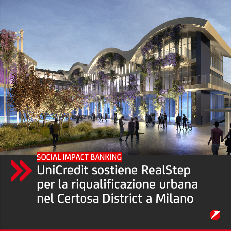 UniCredit_IT's tweet photo. #OurFuture #ESG: UniCredit sostiene #RealStep, per la rigenerazione del complesso industriale ex Sandvik nel Certosa District a Milano, con un Social-Impact Financing da 70mln €. 

📌 #SocialImpactBanking