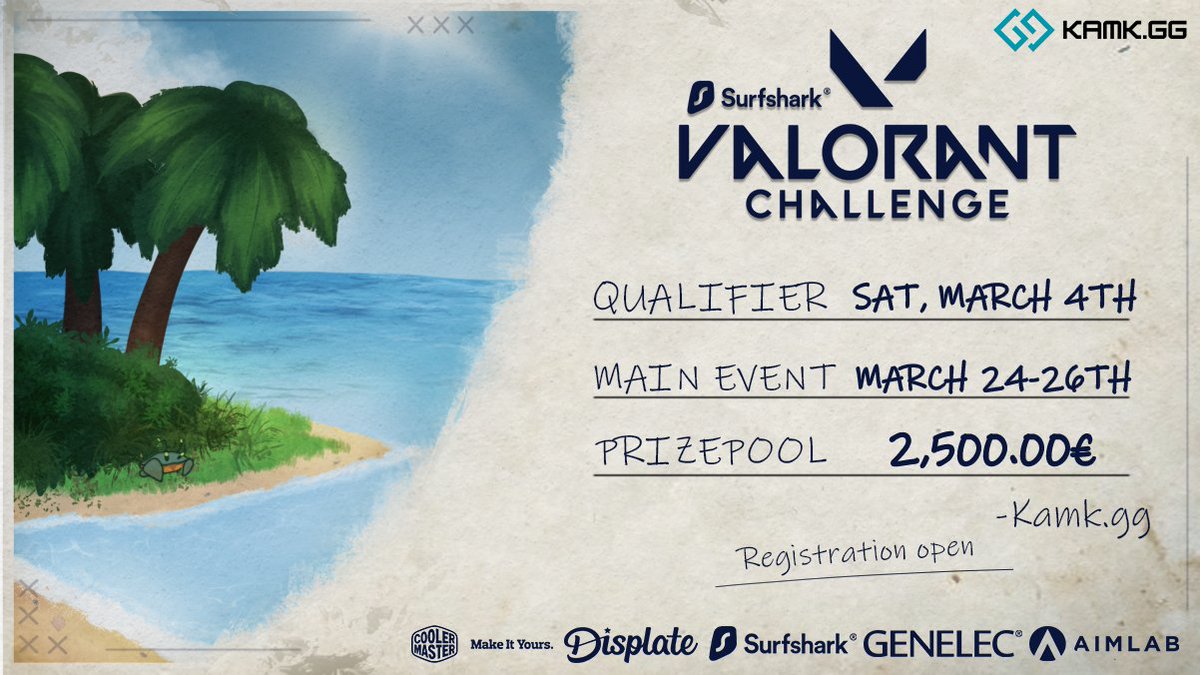 Surfshark VALORANT Challenge... RETURNS 🦈

Increased Prizepool. Only TWO qualified slots.

💰 €2,500.00
👊 Qualifier: March 4th, 2023
🏆 Main Event: March 24th-26th, 2023

Challengermode and more info BELOW! ⬇️

<a href="/surfshark/">Surfshark</a> #SurfsharkVALORANTChallenge