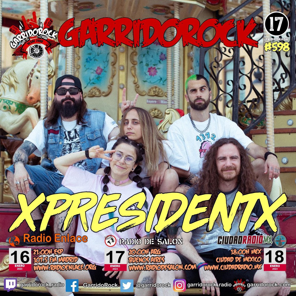 GarridoRock's tweet photo. [GARRIDOROCK 598 - XPRESIDENTX]

Esta noche GarridoRock 598 con la visita de XpresidentX.

Lo podrás escuchar el 16 de enero a las 21h en Radio Enlace, el 17 a las 20h en Argentina, desde Radio de Salón y el 18 a las 18h en México, en Ciudad Radio. https://t.co/dgHkNvxEXi