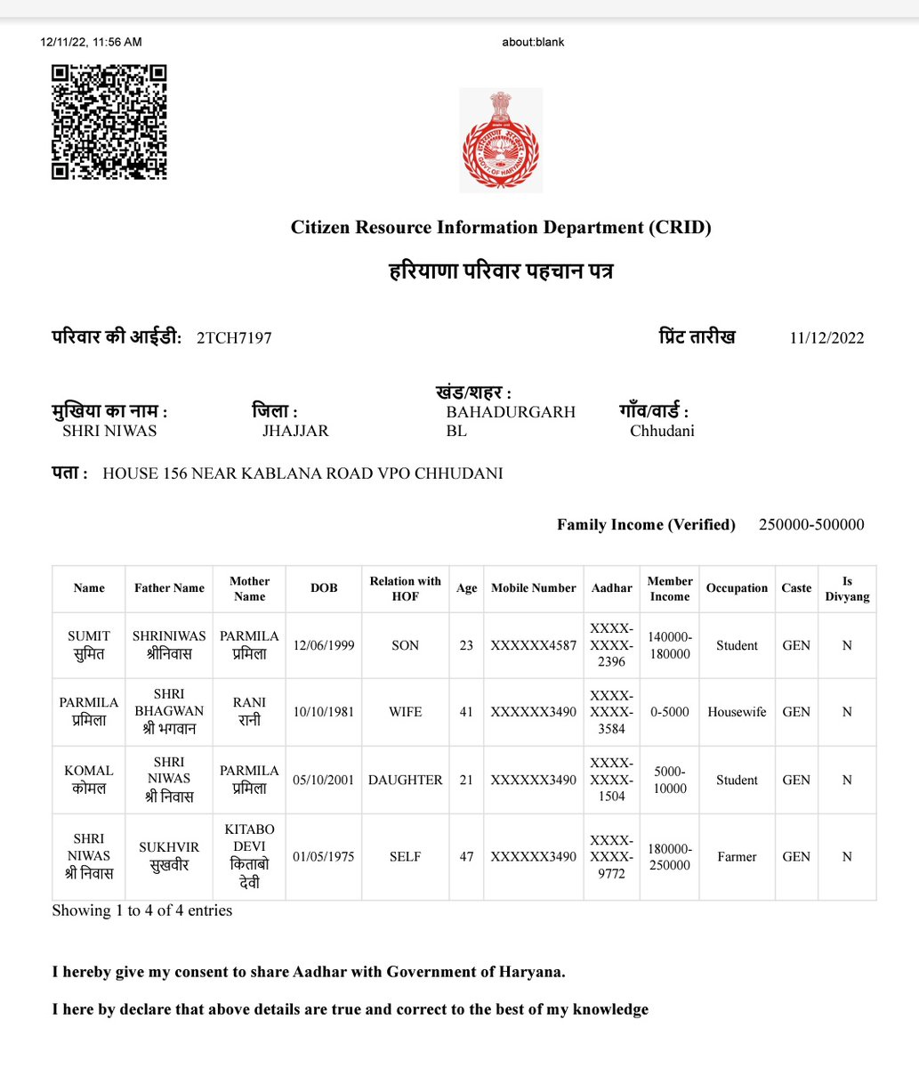 SumitSehwag8's tweet photo. श्रीमानजी ,मेरी फैमिली id संख्या -2TCH7197 में मेरी इनकम 140000-180000 सत्यापित होकर आई है, ये बिलकुल गलत है,मैं एक विद्यार्थी हु साथ में मेरे पिताजी एक छोटे किसान है उनकी भी 180000-250000 हो गई है ,बार-2 शिकायत करने पर भी कुछ नहीं हो रहा। @cmohry @mlkhattar @anilvijminister https://t.co/d1Sf5uQ5wq