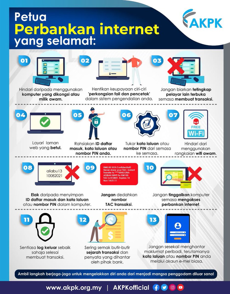 UpdaKedah's tweet photo. Mahukan pengalaman perbankan internet yang selamat?
Ikuti petua di infografik ini.
KEBEBASAN KEWANGAN ialah kesejahteraan sebenar.
Bina ketahanan kewangan anda dengan tip kewangan AKPK: https://t.co/bMBH1rPEz5
#SiriBukuCelikWang #FEH #MythStigma #AKPKUntukEsokYangLebihBaik https://t.co/leAxLXF8ab
