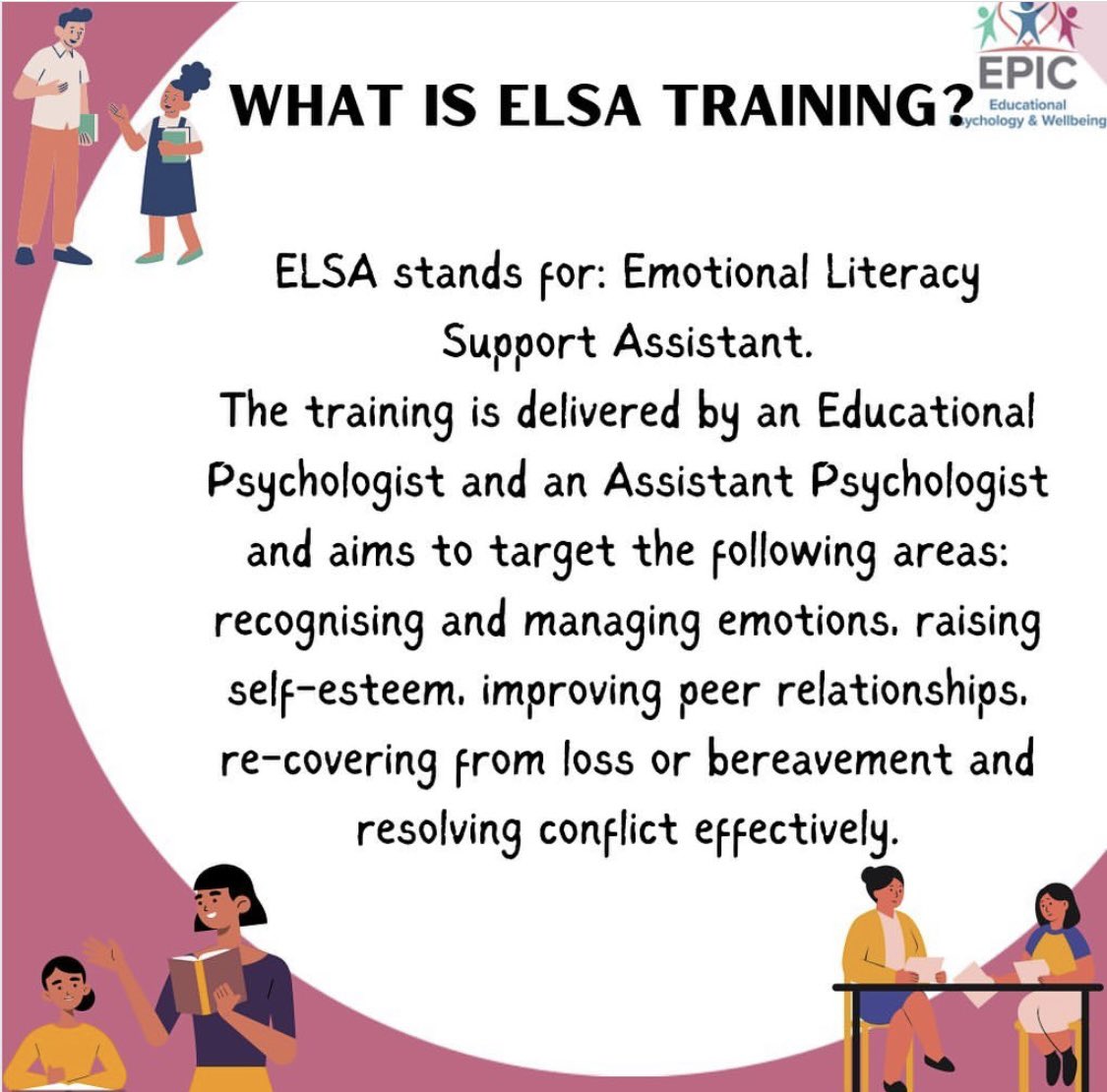 EPIC_Wellbeing's tweet photo. ๐Weโre excited to announce that ELSA training is back, 2023! ๐
The training involves 5 x FULL DAY SESSIONS.
The training will run from 9.30am-4pm.
Donโt miss out!! Itโs next month!
Book here: https://t.co/2oZpzG2wUp
#ELSAtraining #schooltraining #emotionalliteracy #EPIC https://t.co/NfrlEBZZyE