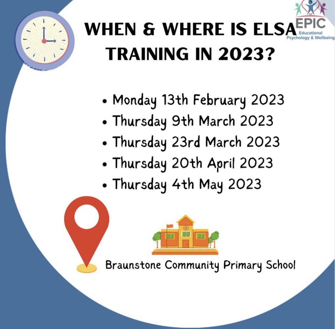 EPIC_Wellbeing's tweet photo. ๐Weโre excited to announce that ELSA training is back, 2023! ๐
The training involves 5 x FULL DAY SESSIONS.
The training will run from 9.30am-4pm.
Donโt miss out!! Itโs next month!
Book here: https://t.co/2oZpzG2wUp
#ELSAtraining #schooltraining #emotionalliteracy #EPIC https://t.co/NfrlEBZZyE