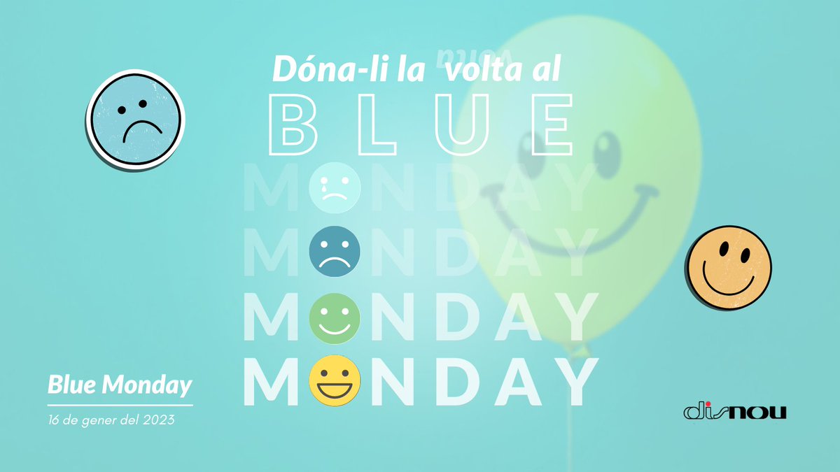 Disnoual6's tweet photo. Dona-li la volta al #BlueMonday!

🗓️ El 3r dilluns de #gener és el dia més #trist de l'any segons una suposada fórmula matemàtica, ja que reuneix les pitjors condicions generals de l'any😢

🤗 Des de #Disnou us animem a convertir-lo en un dilluns feliç! 💛

 #CastellarDelValles https://t.co/PsTwC5dKWe
