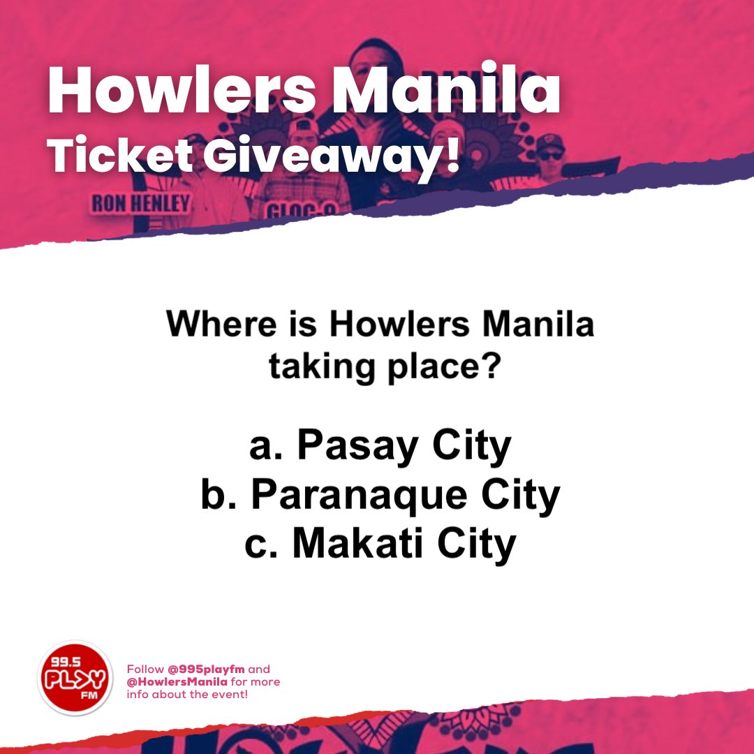 995PlayFM's tweet photo. Did someone say VIP TICKETS?? 💥🤯 🎉

Answer this correctly for a chance to win VIP tickets to Howlers Manila! 

#CarpoolClub995
@rammybitong https://t.co/NWhf7aaA8g