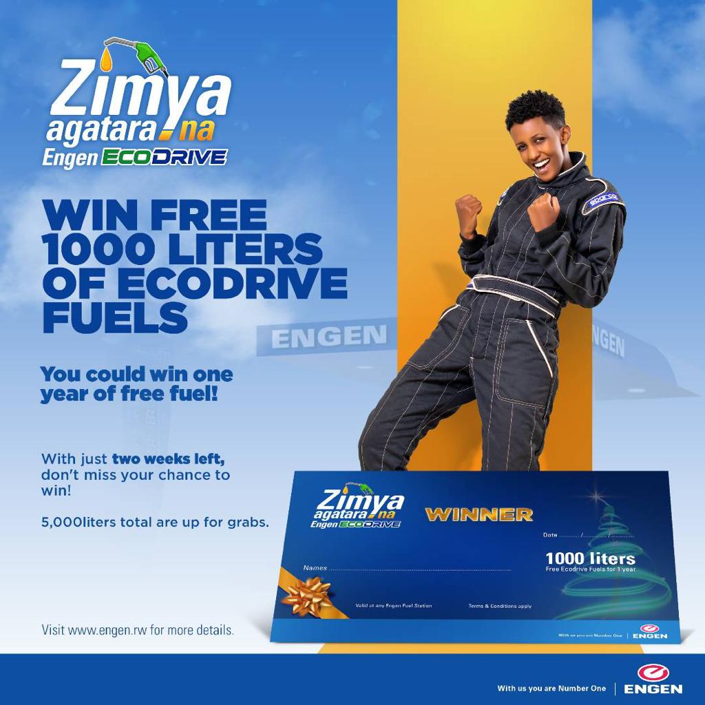 AD: WIN 1000 LITERS OF FREE ENGEN ECODRIVE FUELS!

With just two weeks left, don't miss your chance to win 1000 liters of free Ecodrive fuel! 5000 liters total are up for grabs.

#ZimyaAgataraNaEngenEcodrive #EngenNewWave <a href="/VivoEnergyRw/">vivoenergyrw</a>