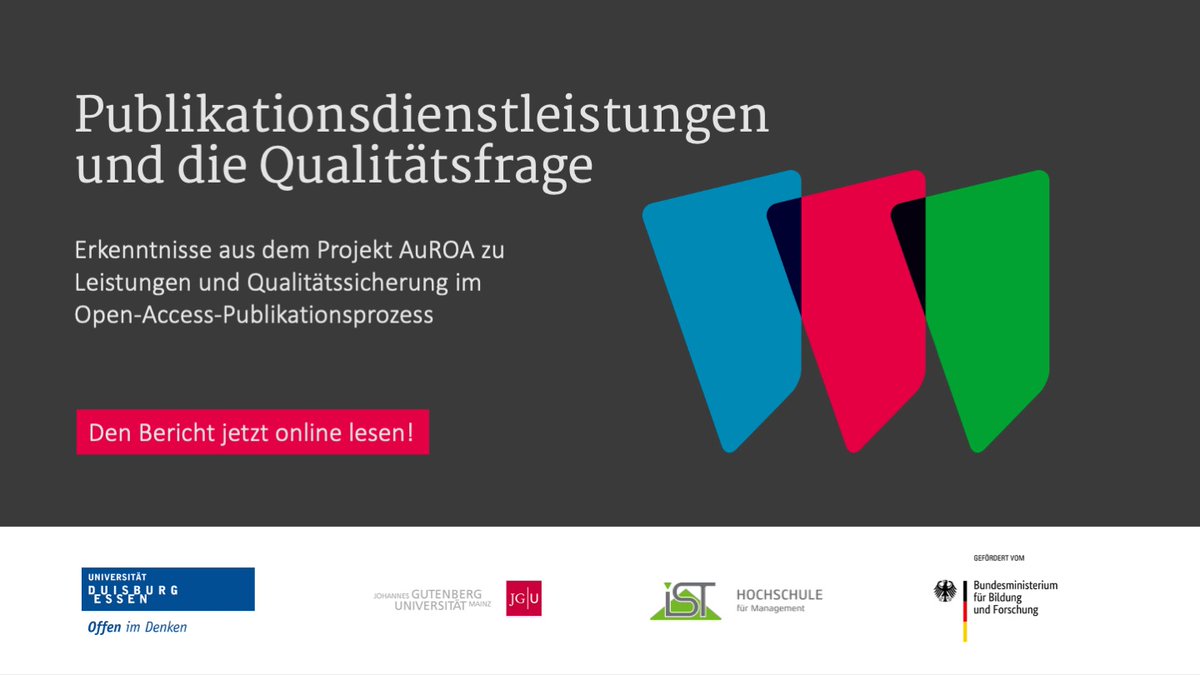 Wie bereits im Dezember angekündigt, ist heute der Bericht zum Thema Publikationsleistungen und Qualitätssicherung online gegangen. Der Bericht kann als PDF heruntergeladen oder online auf der Seite von #AuROA gelesen werden projekt-auroa.de/qualitaetssich….