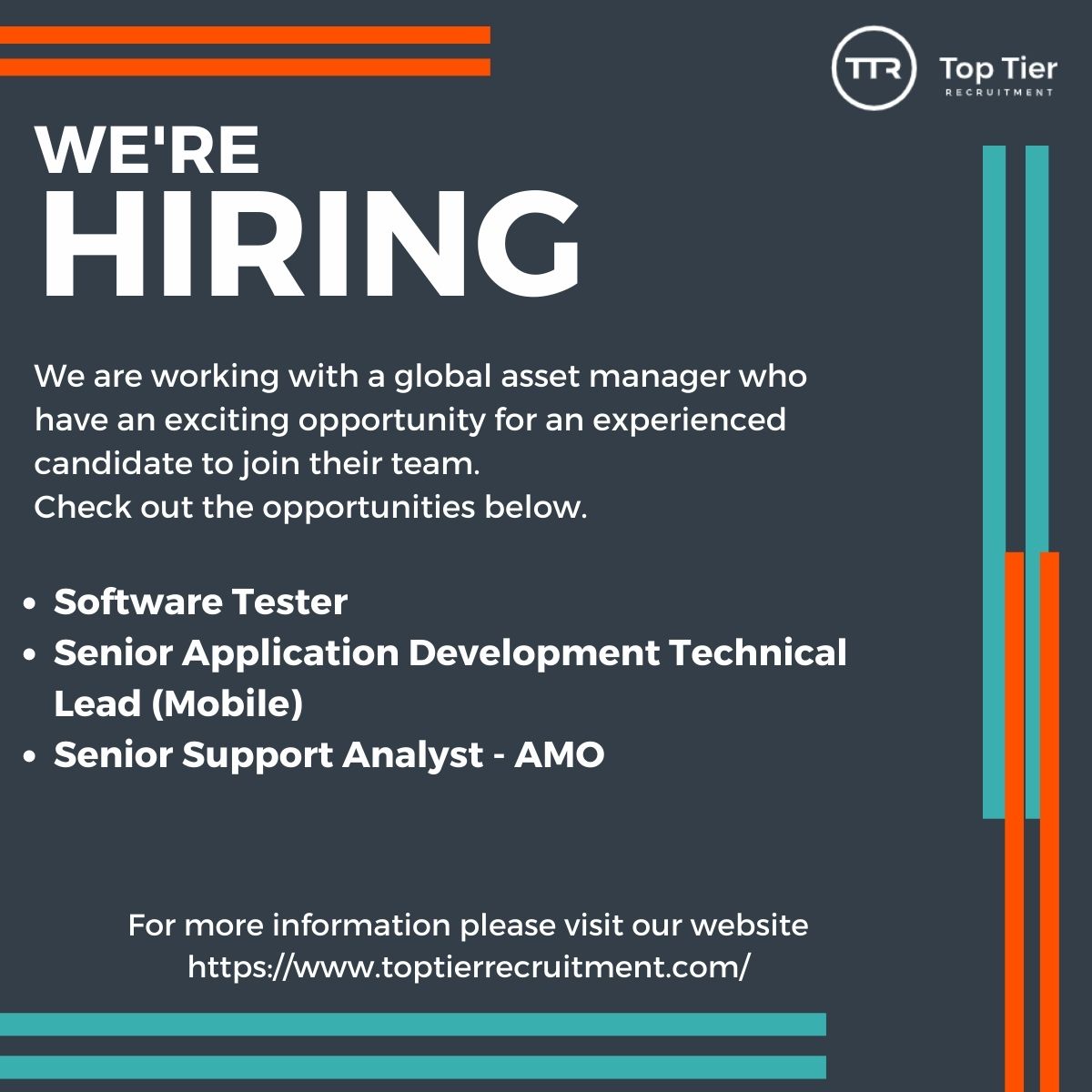 Top Tier Recruitment (@toptierjobs) on Twitter photo We are working on exciting roles with a growing asset manager in Dublin City Centre. Contact laura@ttrmail.com for more information, or visit our website
toptierrecruitment.com We are working on exciting roles with a growing asset manager in Dublin City Centre. Contact laura@ttrmail.com for more information, or visit our website
toptierrecruitment.com