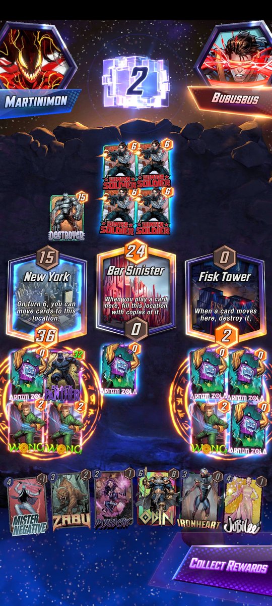 MartinMonis's tweet photo. @MARVELSNAP 9nstead of my cards taking 15 minutes to resolve literally seconds. Just wish 8 could have seen the rng play out a little instead of skipping straight to the end result. Or at least provide a log so I can see how it played out afterwards if I wanted to https://t.co/Gk9jCotLtk
