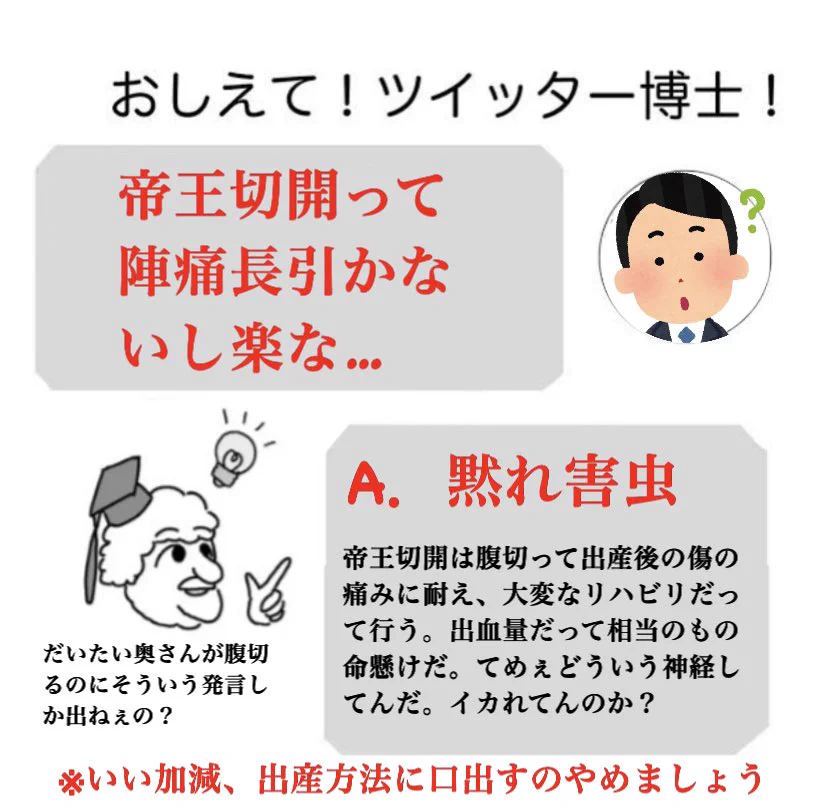 楽なわけないだろう。「帝王切開を甘く見ている夫」