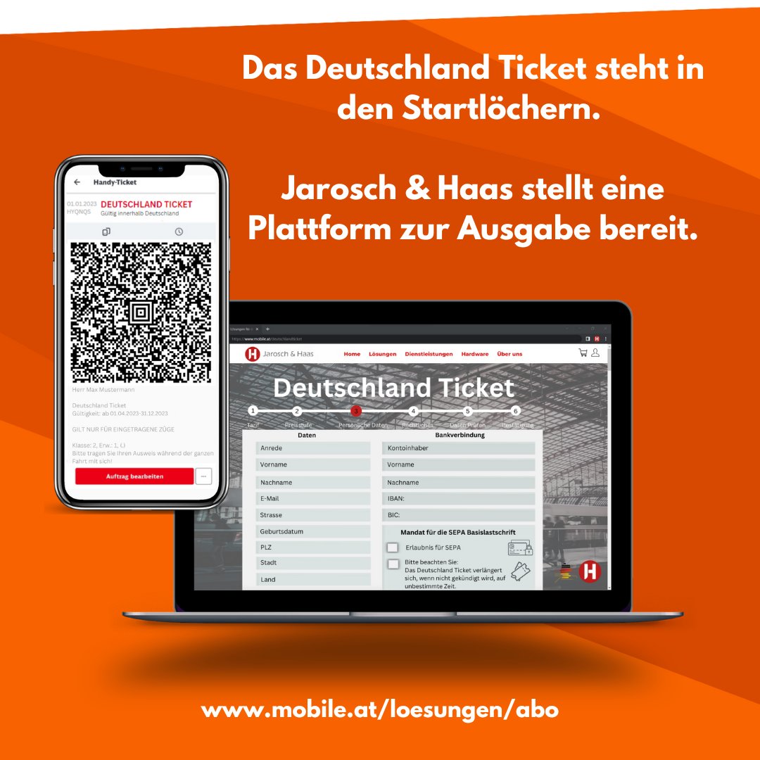 DAS DEUTSCHLAND TICKET STEHT IN DEN STARTLÖCHERN.

Wir unterstützen Sie bei der Einführung des Deutschland Tickets.          

Anfragen richten Sie gern an vertrieb@mobile.

lnkd.in/dF5aRgiS

#deutschlandticket #jaroschundhaas #2023trends