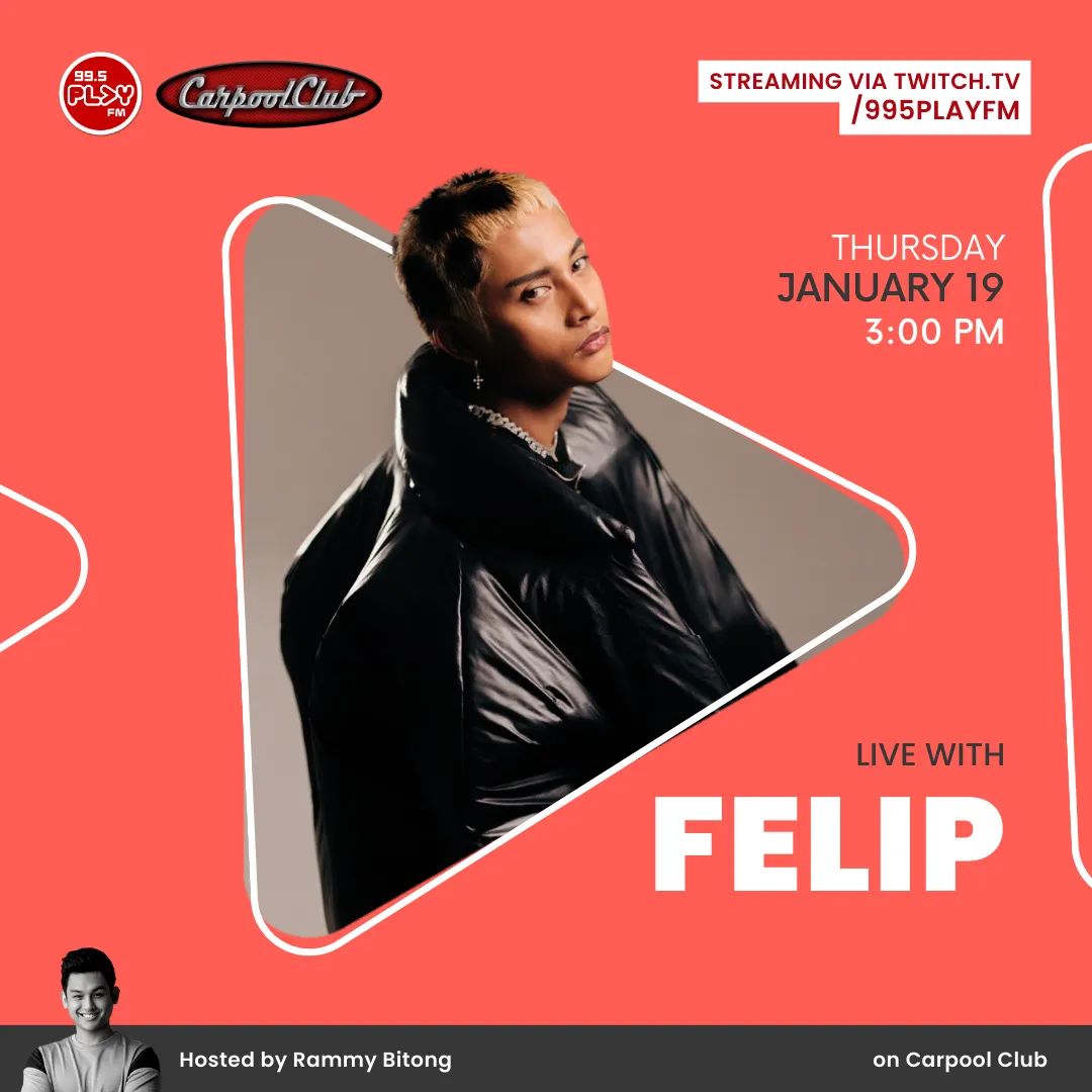 szzlngsisiw's tweet photo. MARK YOUR CALENDARS! 🗓

Catch @felipsuperior live on JANUARY 19, Thursday on the #CarpoolClub995 at 3PM!🤘

📍 Join us online via https://t.co/ZhxLkHakX0 
or on-air via the official Play FM app
#FelipOn995 #995PlayFM

FELIPRocksta D-3 Release https://t.co/rTYEAkHxwc