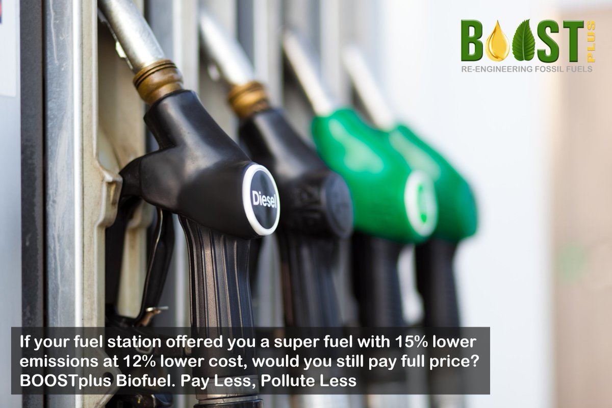BOOSTplusint's tweet photo. How much cheaper should your fuel be before you switch? 15% lower emissions? 12% lower emissions? 9%?

With the average global cost of BOOSTplus less than 3% of your savings, why wouldn't you? 

BOOSTplus Biofuel. It pays you to go greener. 

https://t.co/c84E8LspP8 https://t.co/kxqqhG6BQb