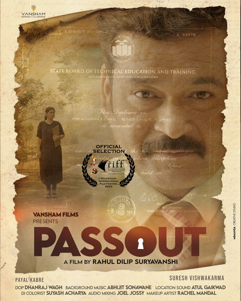 Pleased to Announce that : [ RIFF Panorama Non Feature Film Category ]
PASSOUT : Short Film ( Regional ) | India | Marathi | 2022 | 12 min | Director : Rahul Suryavanshi | Produced By : Vansham Films | Cast : Suresh Vishwakarma , Payal Kabre
is Officially selected in #RIFF2023
