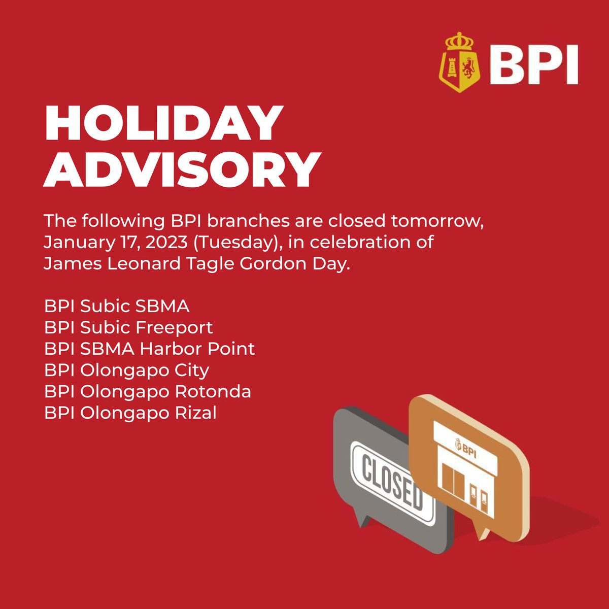 TalktoBPI's tweet photo. Republic Act. No. 11217 has declared January 17, 2023 (Tuesday) a special non-working holiday in Olongapo City and the Subic Bay Freeport Zone. https://t.co/4385XhoNHk