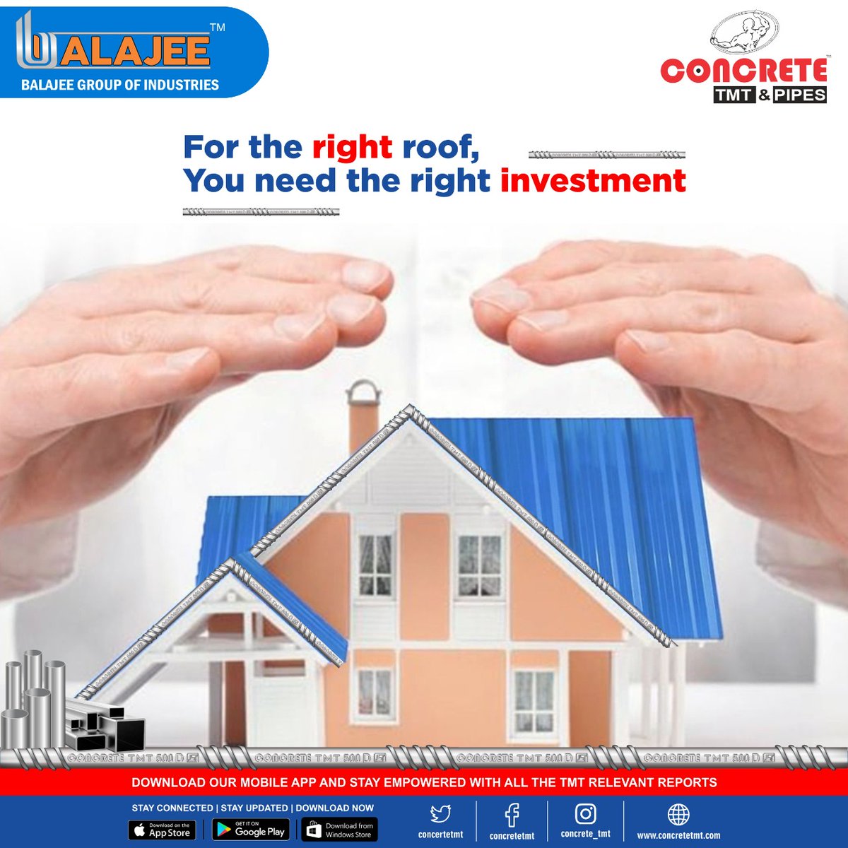concretetmt's tweet photo. We provide all of your roofing needs with longevity and strength.
#Concrete #ConcreteTMT #Pipes #Construction #Materials #RightRoof #RightInvestment #TMT #qualityproducts #strength #longevity #RoofingNeeds https://t.co/8m1QaxZgce