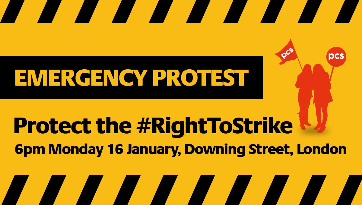 pcs_union's tweet photo. Today!
If you’re in London please make sure you get to Downing Street for 6pm 
#pcsonstrike #BlameTheGovt #RightToStrike https://t.co/uesot8oNUA