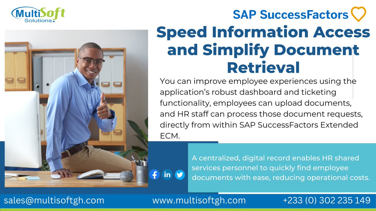 multisoftsolgh's tweet photo. You can improve experiences using the ticketing functionality,and HR staff can process those document requests directly from within SAP SuccessFactor.

#MultisoftSolutions #SAPSuccessFactors #SAP
#HumanExperienceManagement #HXM
#PayrollandHRSolution
#Softwaresolutions https://t.co/z8R5Arw4lx