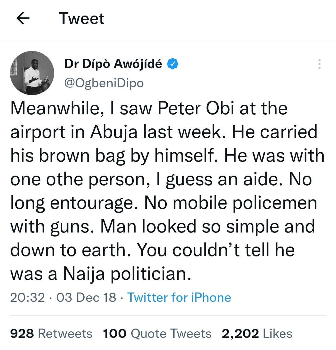 sweetsixtien's tweet photo. Before being bank rolled,this is Ogbeni Dipo writing about Peter Obi and even predicting the SAME THING he is doing to Peter Obi today👉 that people will rise to Lie against PO.

I've never read his APC 
-sponsored tweets cos I know hes working for his money from APC. 
Receipts👇🏽 https://t.co/4teVWQhdyN