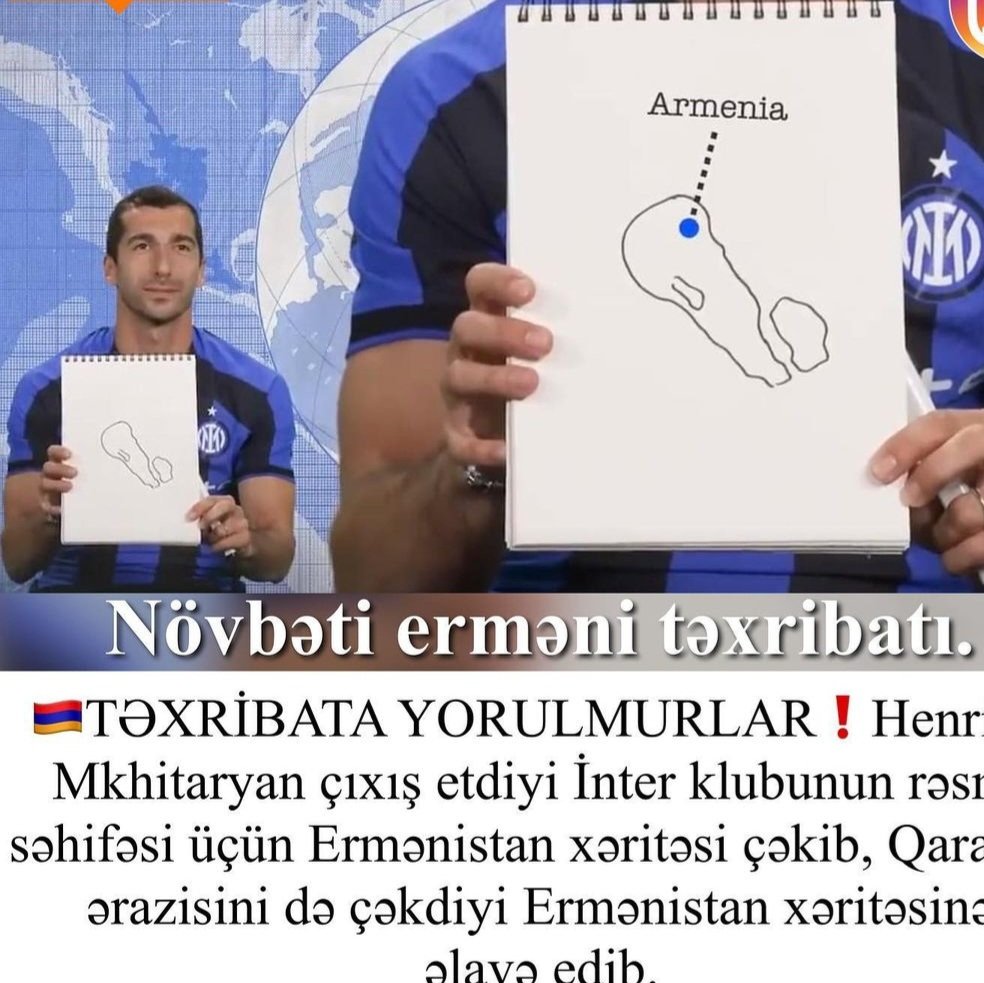 AliyeMamadova's tweet photo. @HenrikhMkh Called #Azerbaijan international recognized part(Karabakh)as #Armenia!! WHY @UEFA  and @Intermilan  silent about this?#TerroristArmenia  #BoycottMkhitaryan #StopHenrikh
#ShameonInter https://t.co/eyTxxXiyNq
