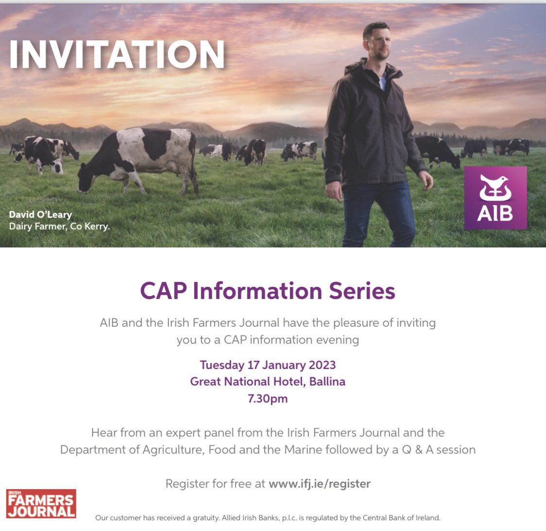 NicolaFetherst1's tweet photo. Looking forward to introducing myself to the farmers of the West of Ireland at the next CAP information event in Ballina tomorrow evening with @farmersjournal @AIBIreland and DAFM. Hope to see you there! https://t.co/qf9rlEtLYq