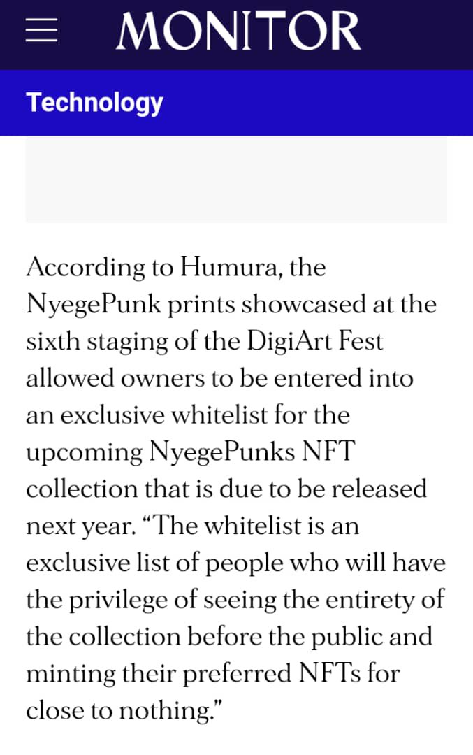nyegepunks's tweet photo. Incase you missed it .. here is the digital version of the interview given by our lead artist featured in the Nations Daily. #Nyege #Punks #NFT #NFTGiveaway #NFTCommunity #Blockchain #RUaPunk? https://t.co/JwfdDr9AbP