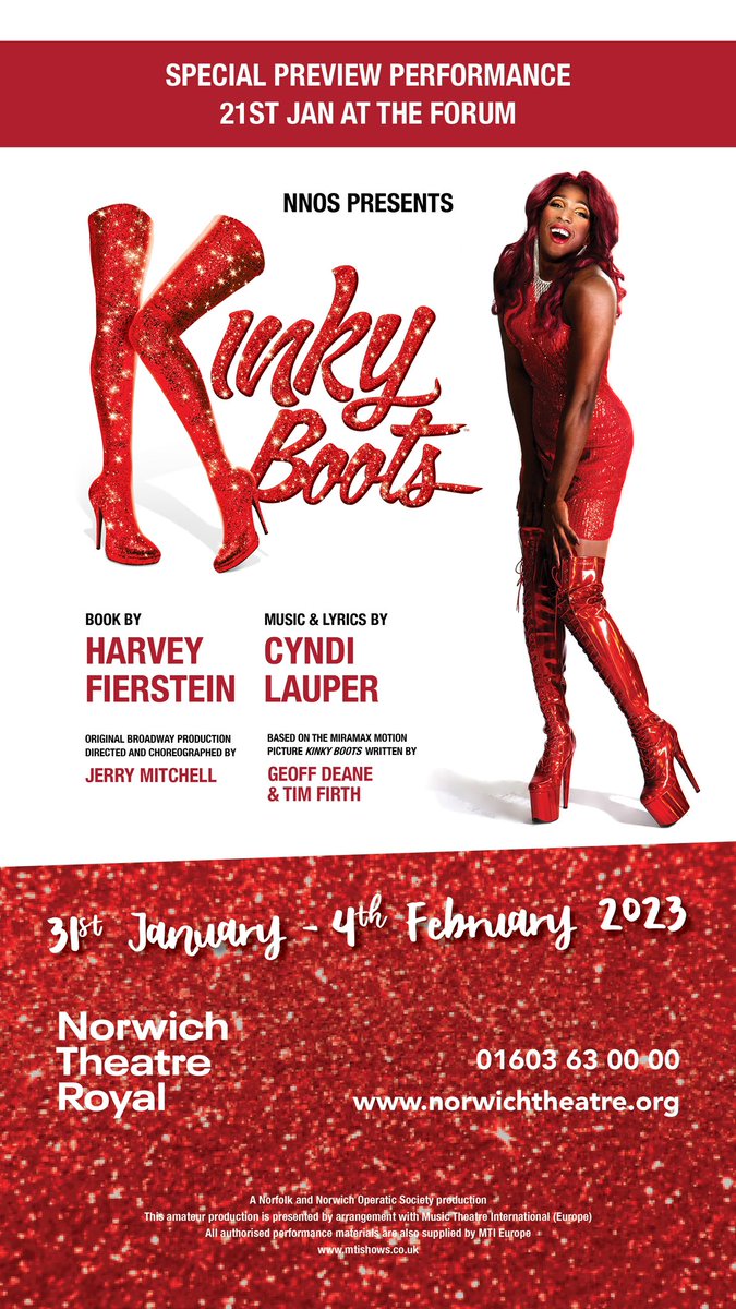 PREVIEW PERFORMANCE at THE FORUM NORWICH
SATURDAY 21st JANUARY
Come along and see the cast of KINKY BOOTS ahead of our show at <a href="/NorwichTheatre/">Norwich Theatre</a> Royal Performances 11.30,12.30 and 1.30pm, you’ll find us on Millenium Plain.<a href="/TheForumNorwich/">The Forum Norwich</a> 
We would love to see you there! 👠
