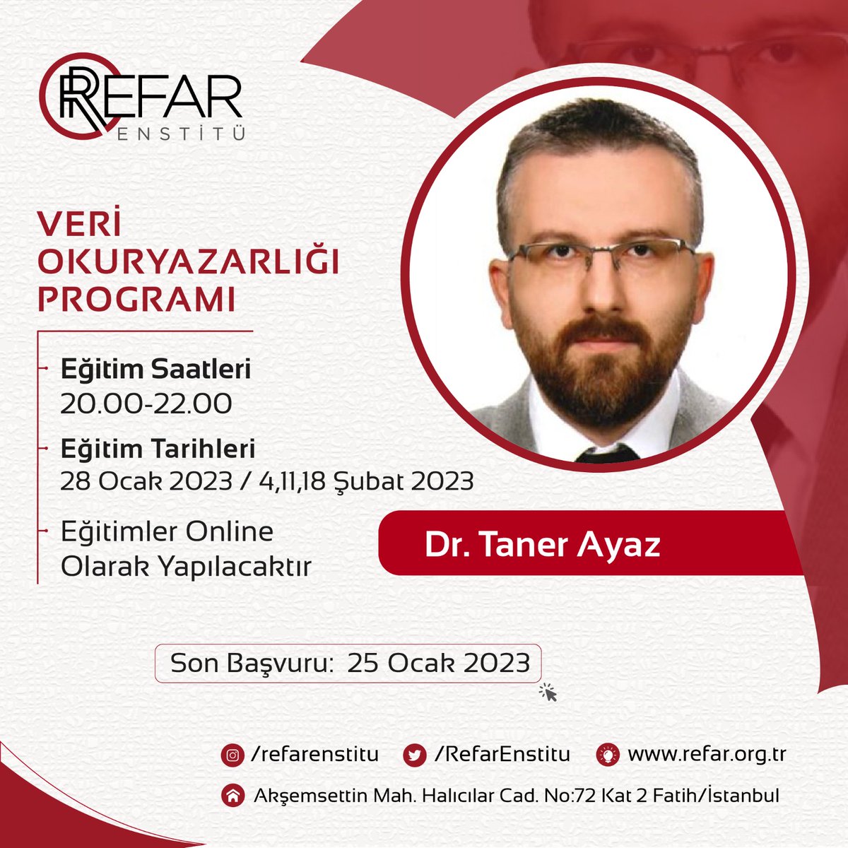 RefarEnstitu's tweet photo. Yetkinlik Akademisi Veri Okuryazarlığı Programı başvuruları başladı.
Başvuru linki: https://t.co/07VRb9qqoy 
Kontenjan sınırlıdır. https://t.co/hGcuy0Fgoo