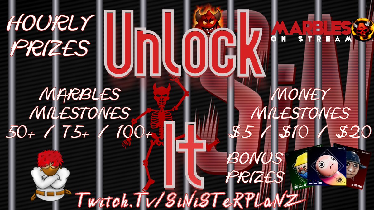 🔓Unlock It #GameShow #Event🚨

👉MON JAN 16TH ~ 9 AM ET Twitch.Tv/SiNiSTeRPLaNZ

💥#MarblesOnStream, Money, #Marijuana
💥Hourly 💰 &amp; #NFT Prizes
💥#420friendly #Community

☮️#RealOnes Like &amp; Retweet
🔥#HotnessWorthSpreading