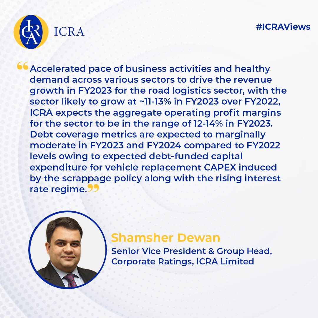 ICRALimited's tweet image. Excerpts from our webinar on #IndianRoadLogisticsIndustry from our Guest Speaker - Mr. Yogesh Patel, CFO, Mahindra Logistics Limited and Mr. Shamsher Dewan, Senior Vice President &amp;amp; Group Head - Corporate Ratings, ICRA.

#ICRAEvents #LogisticSector #Webinar