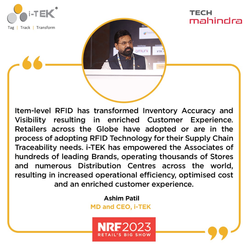 tech_mahindra's tweet photo. .@Tech_Mahindra & @InfotekRFID are revolutionizing the future of #RFID, which is considered one of the game changers in #RetailIndustry.
Interact with leaders Maninder Singh & Ashim Patil at Booth 972, #NRF2023 to know more: https://t.co/ZihG9Lo6sO
#TechMatNRF #Retail