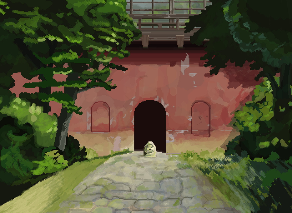 Zuraniix's tweet photo. Had a bit of a weekend, however, while watching Studio Ghibli movies, I was inspired to recreate this scene from Spirited Away for the #Pixel_Dailies prompt from a few days ago, #Enterance! 

@Pixel_Dailies #PixelArt #Art #studioghibli https://t.co/EsdVwSnhuN