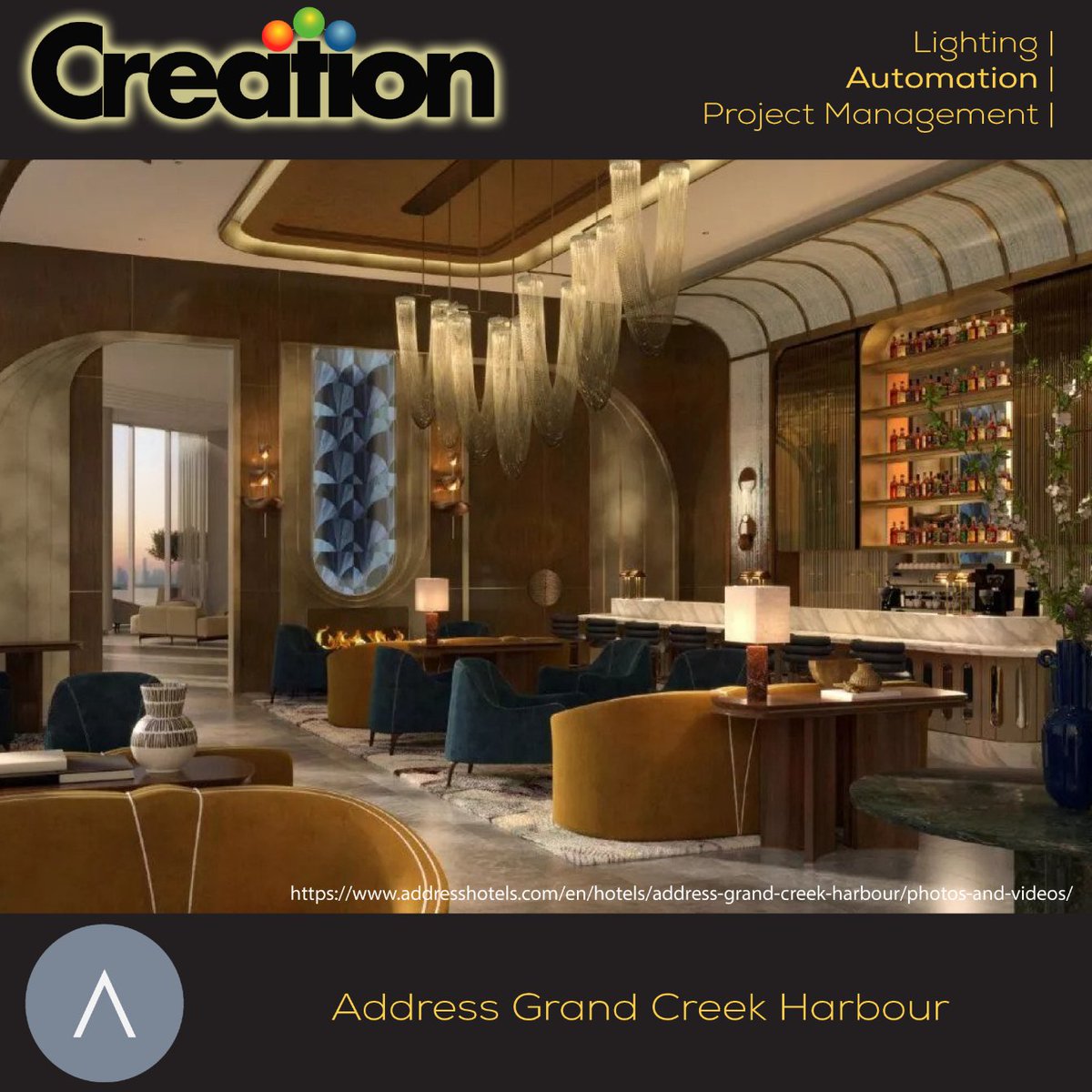 CreationGulf's tweet image. For the @Address_Hotels, #CreekHarbor, #TeamCreation used the #LightingControlSystem by @Helvar_Lighting for the #InteriorAreas. The complete #system is #networked &amp;amp; #integrated with each other as well as other #BuildingManagementSystems. Read more ➡️bit.ly/CreationJan23N… 💡📰