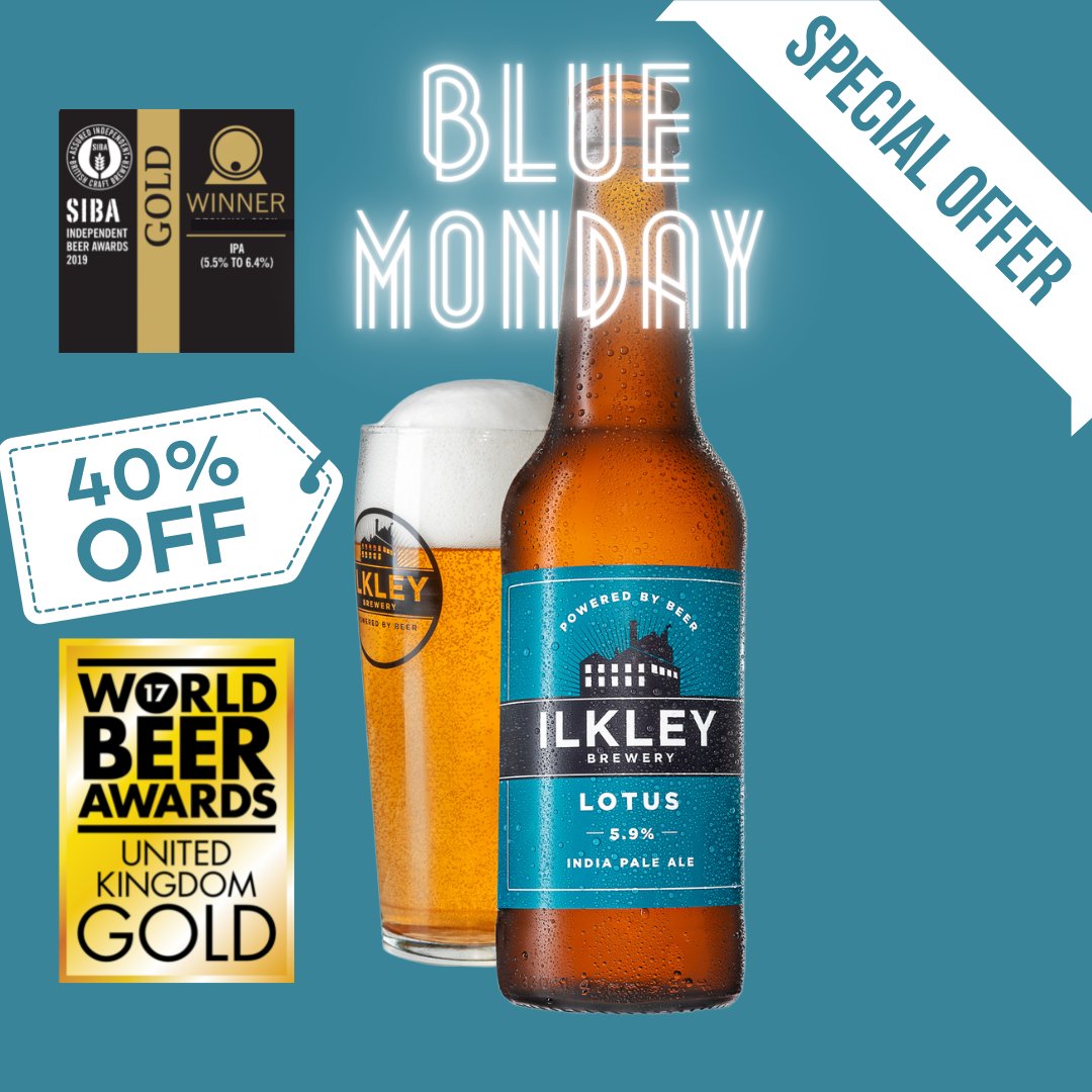 Ilkleybrewery's tweet photo. Something to cheer you up this #bluemonday
A massive 40% off our Champion IPA - Lotus!!
Bottles of 5.9% loveliness for just £1.20 each using code LOTUS40 for today only!

#beeroffer #poweredbybeer #poweredbyipa #januaryblues 

Just follow this link: https://t.co/cDLdOQXg09 https://t.co/uHDlkXjhOZ