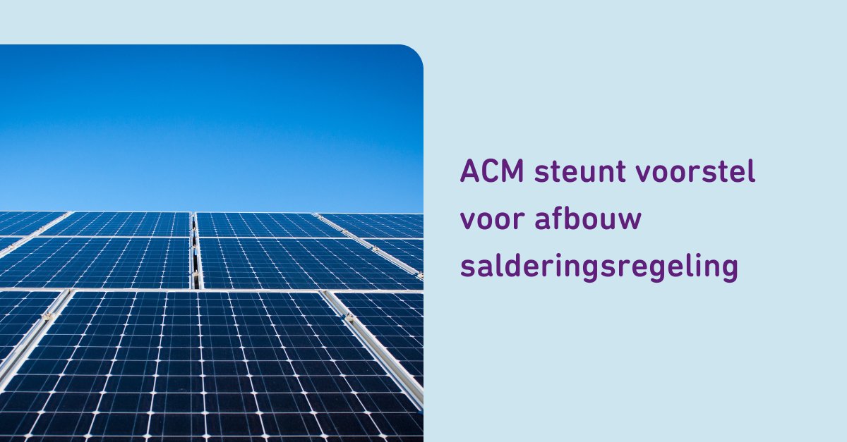 AutoriteitCM's tweet image. De salderingsregeling hindert een efficiënter gebruik van het elektriciteitsnetwerk: salderen remt de ontwikkeling van dynamisch gebruik van het netwerk en thuisbatterijen af. Ook dragen huishoudens zonder zonnepanelen nu indirect bij aan de regeling. ⤵️
acm.nl/nl/publicaties…