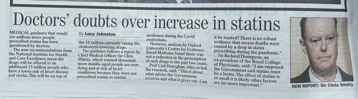 Lack of statins contributing to excess cardiovascular deaths ? NO. NO. NO. Analysis by @CebmOxford director @carlheneghan supported by former President of the Royal College of Physicians contradicts the claims by Chris Whitty We know what is a more likely explanation though