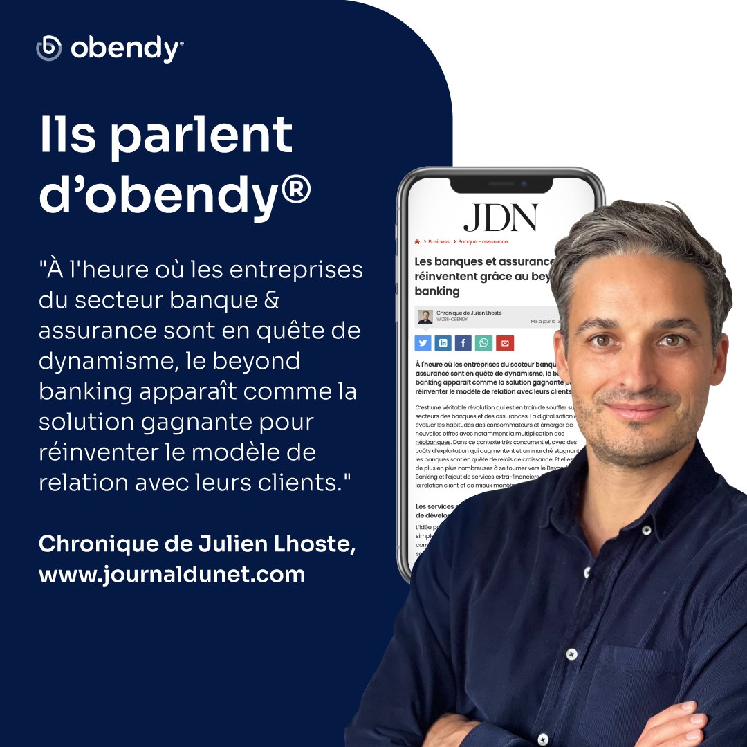 obendy_platform's tweet photo. 👀 Notre CEO @Julien_Lhoste décrypte la révolution qui souffle sur le secteur de la #banque et de l'#assurance au sein de sa tribune sur le @journaldunet ➡️ https://t.co/GDDkAnkbn0

#beyondbanking #plateformisation #relationclient https://t.co/cdHZUWXv0X