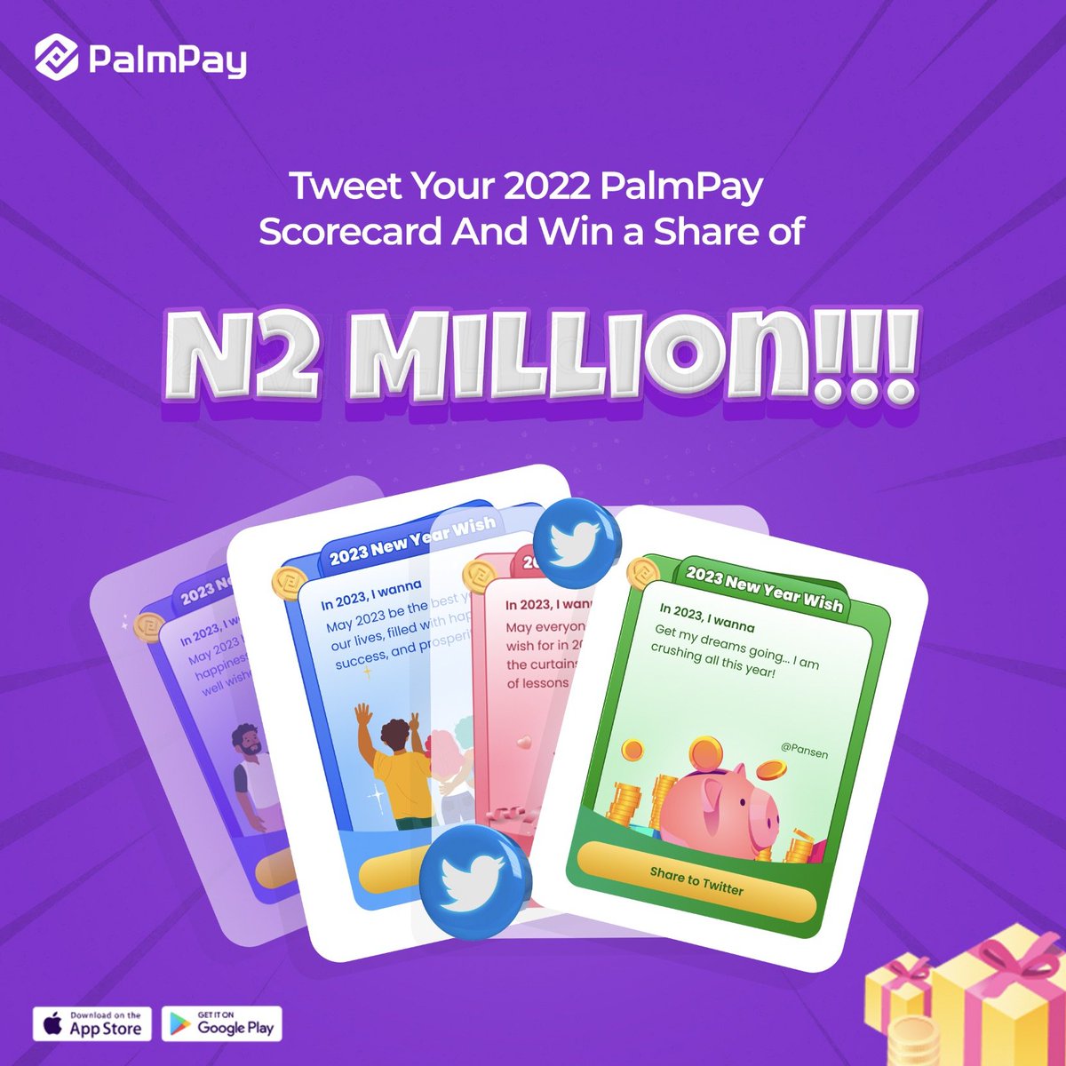 We know you have financial goals for 2023 but how did you do financially in the previous year?

Get to win a share of N2M when you share your #PalmPayScoreCard here on Twitter!
This feature allows you to keep track of your finances and set your goals for 2023.
