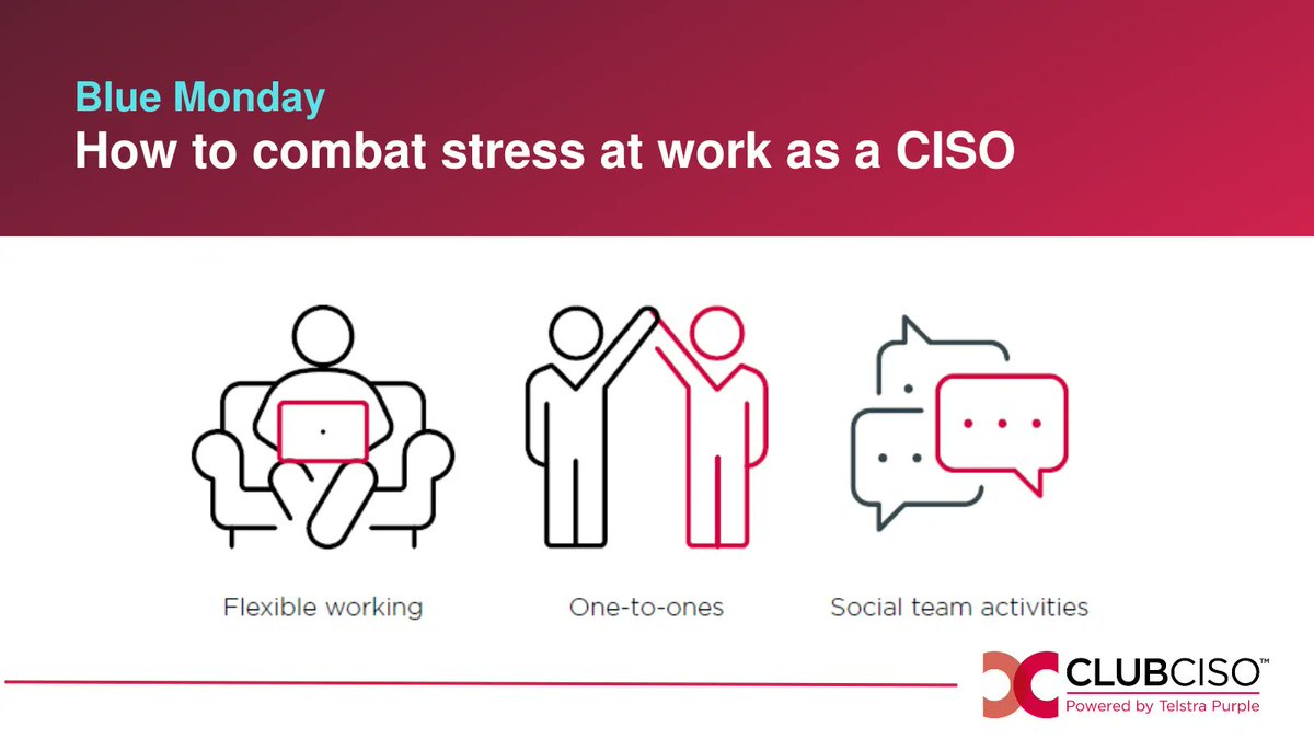 Today is Blue Monday, one of the gloomiest days of the year. Some ways to combat stress are by making sure you organise some fun social team activities or even having your 1-to-1 meeting while taking a walk.
 
#BlueMonday #community #Security #CyberSec