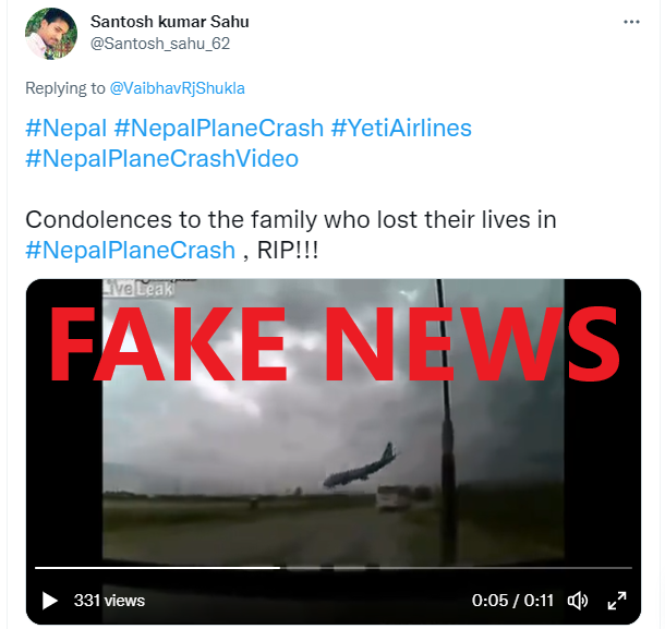 TrueNewsBengal's tweet photo. #FakeNewsAlert | Old unrelated video of plane crash falsely linked to recent #NepalPlaneCrash  >> https://t.co/w9i5L6a7dC https://t.co/EKhWGE4PZp