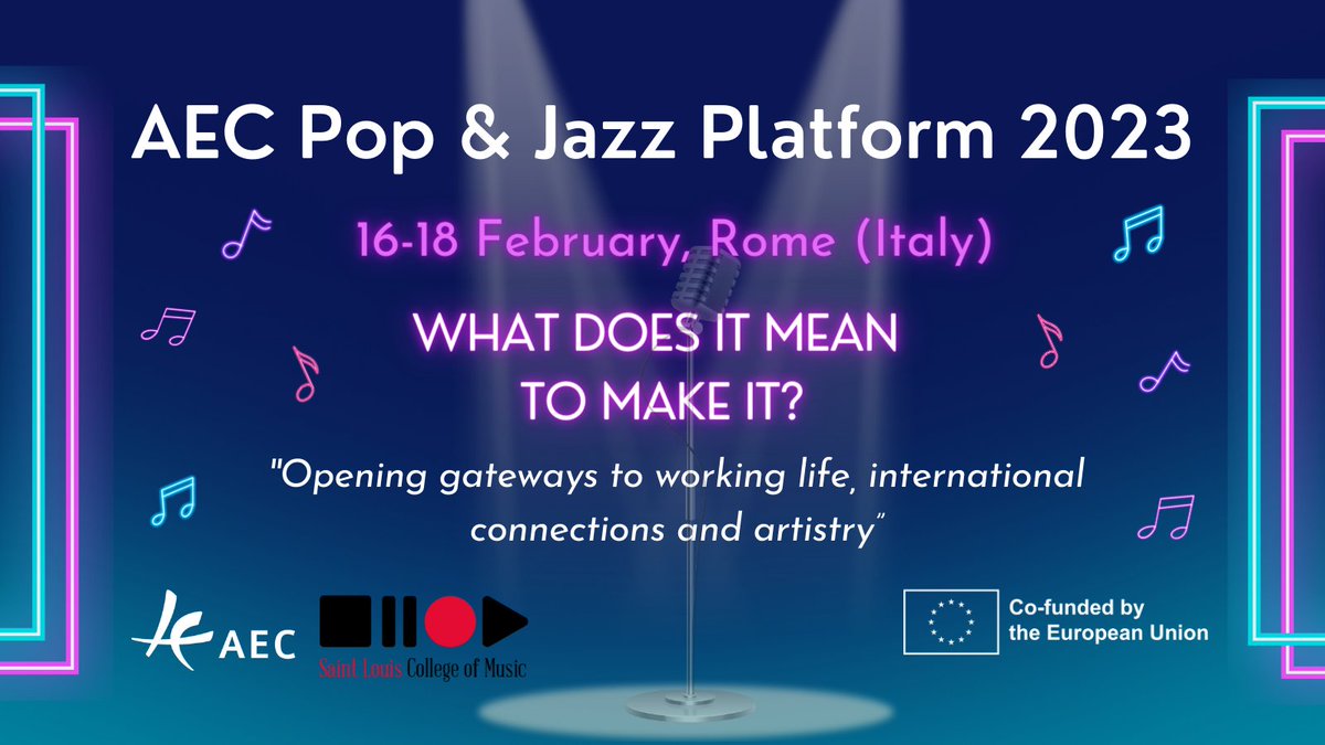 AEConservatoire's tweet photo. 🔊Join us for the #AECpjp2023!
This year's theme is: "What does it mean to make it? Opening gateways to #working life, international connections and #artistry"
📅 16-18 February
📍St. Louis College of #Music, #Rome 🇮🇹
⏰Register by 6 February!
👉https://t.co/zDc8c0AYuG https://t.co/Rth0WnJV1e