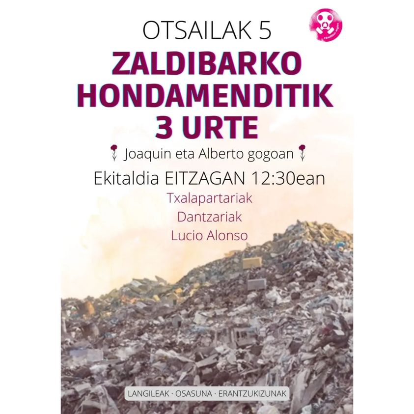 ZaldibarArgitu's tweet photo. Zaldibarko zabortegia erori zela 3 urte izango dira laster. Erantzukizun politikoek oraindik argitu gabe jarraitzen dute.
👉Dei egiten dugu Eitzagan egingo dugun ekitaldian parte hartzera. Zaldibar Argitu! https://t.co/NrLBBpkZi1