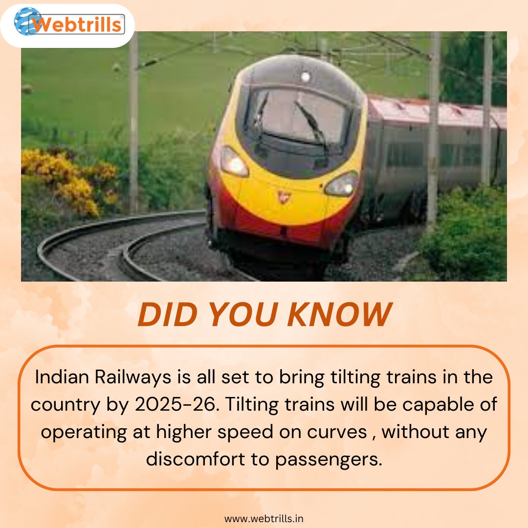 webtrillsdotin's tweet photo. Did You Know?
.
#webtrills #didyouknow #didyouknowthat #indianrailways #tiltingtrain #trains #development #amazing https://t.co/EorjRfC6Mc