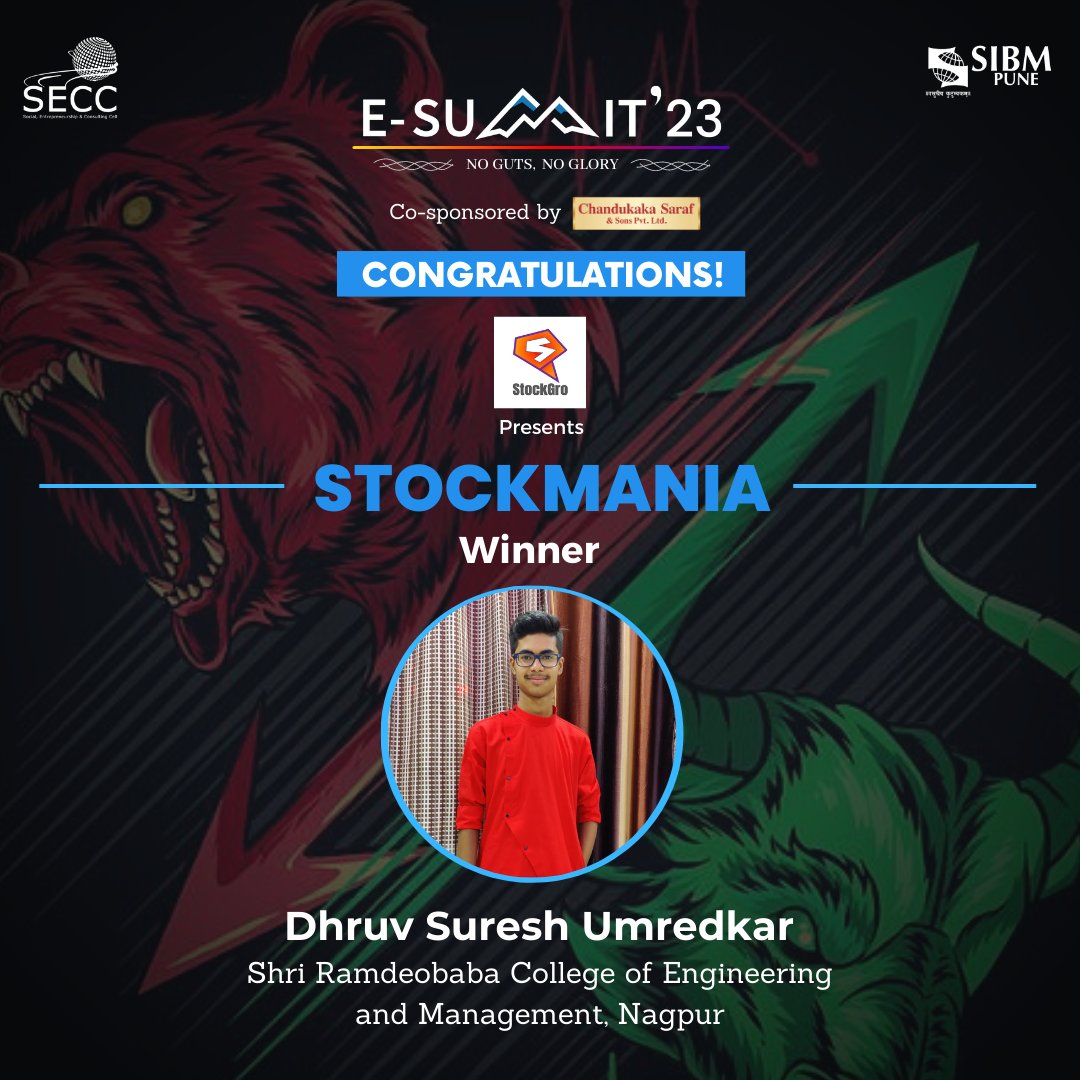 SGC_SIBM's tweet photo. With great joy, we present to you the winners of this competition. At first place we have Dhruv Suresh Umredkar from Shri Ramdeobaba College of Engineering and Management, Nagpur and for runners up we have Pratibha Jain, School of Management studies, Punjabi University, Patiala. https://t.co/qkZZjo5FHj