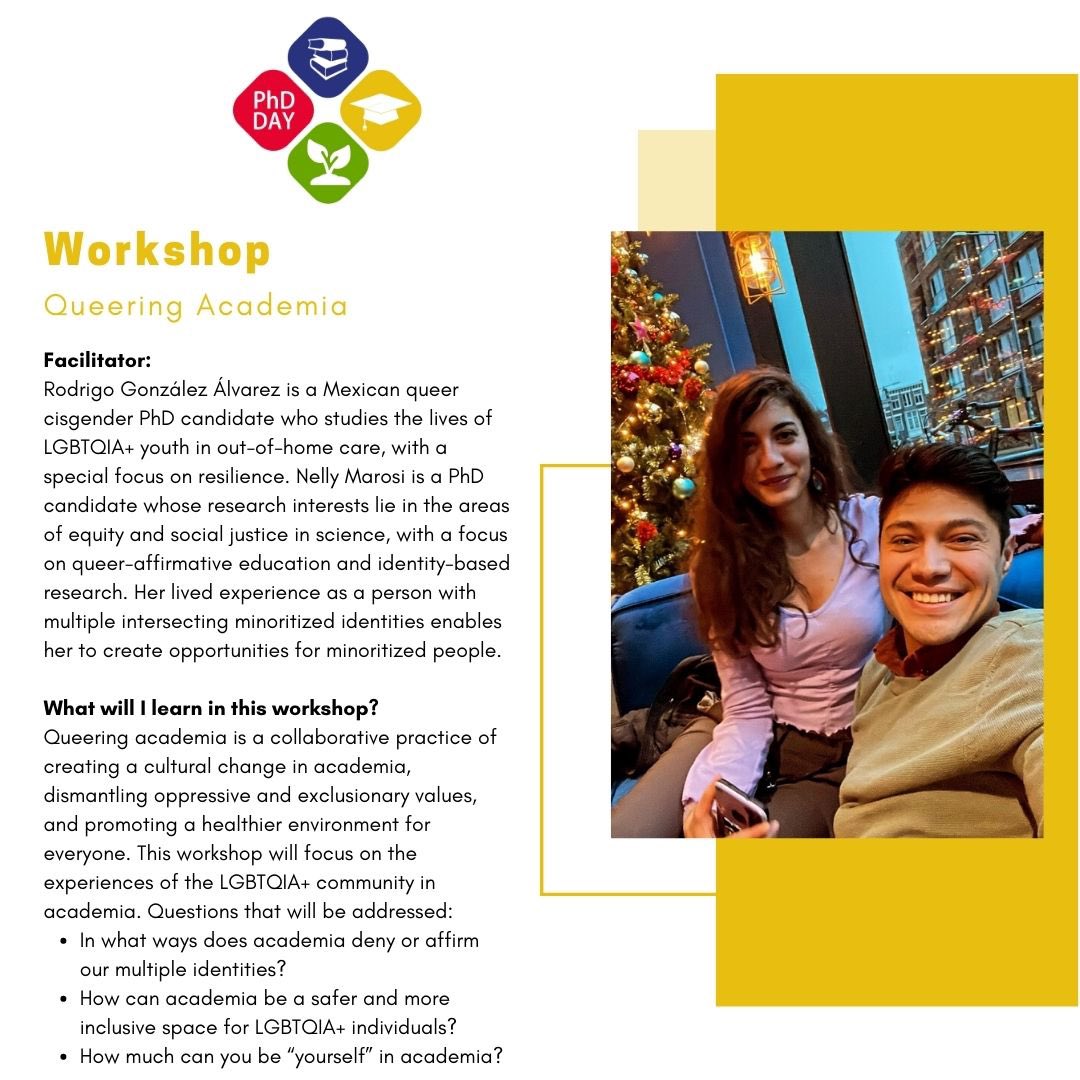 M_Lopez_Lopez's tweet photo. Always proud of my PhDs, but especially when they join forces to disrupt academia's cisheteropatriarchal logic 
👇🏼
@MarosiNelly &amp; @VRooodri will present the workshop 'Queering Academia' at @PhD_Day2023: How can academia be a safer and more inclusive space for LGBTQIA+ folks? 🏳️‍🌈🏳️‍⚧️ https://t.co/xheipZsy7T