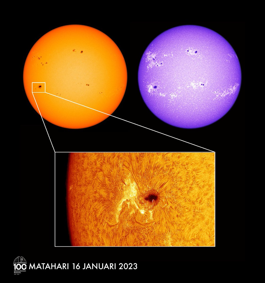 Bosscha Observatory (@obsbosscha) on Twitter photo Hari ini, pengamatan matahari oleh astronom <a href="/ubutnux/">Muhammad Yusuf</a> berhasil menangkap beberapa aktivitas di permukaan Matahari. Selain sunspot (bintik matahari), terekam plages matahari yaitu wilayah terang di kromosfer Matahari yang biasanya ditemukan di dalam dan sekitar wilayah aktif. Hari ini, pengamatan matahari oleh astronom <a href="/ubutnux/">Muhammad Yusuf</a> berhasil menangkap beberapa aktivitas di permukaan Matahari. Selain sunspot (bintik matahari), terekam plages matahari yaitu wilayah terang di kromosfer Matahari yang biasanya ditemukan di dalam dan sekitar wilayah aktif.