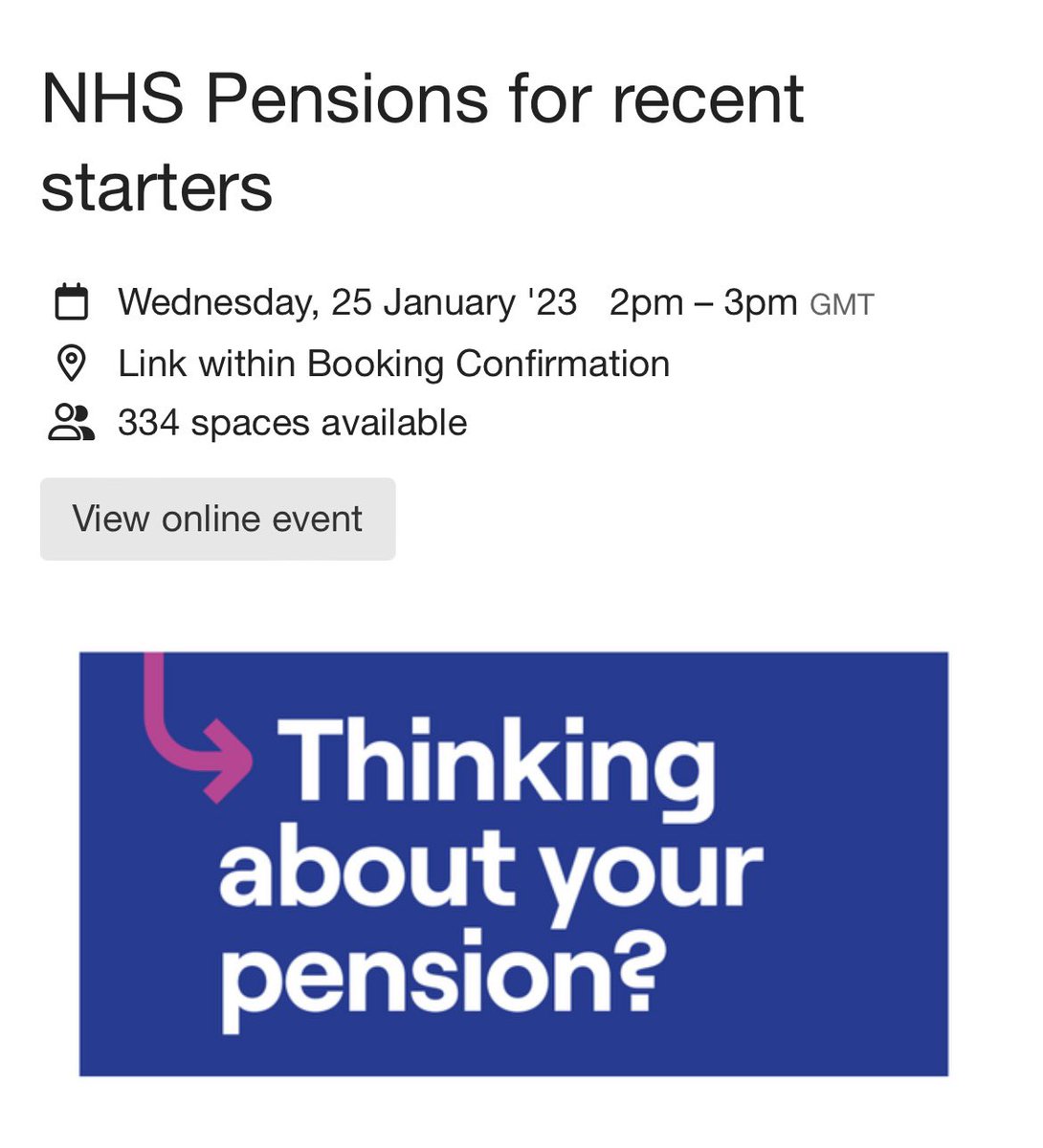 bethwHWB's tweet photo. ‘NHS Pensions for recent starters’ is being delivered by MoneyHelper on the 25th January. The session will focus on understanding how pensions work and the NHS Pension 2015 scheme benefits. To book on click this link https://t.co/WSuQddRofE @SYhealthcare https://t.co/Zh6P0JpmQA