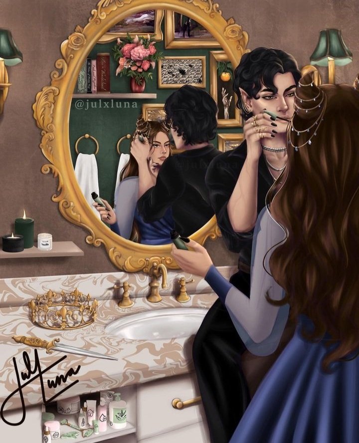feyrestry's tweet photo. "A Grande Rainha de Elfhame,
Acima de mim, brilha a mesma lua prateada que ilumina sobre você. olhar para ela me faz recordar o brilho de sua lâmina pressionada em minha garganta e outros momentos românticos." 

🎨:@/julxluna https://t.co/Wtt2eQYtl8