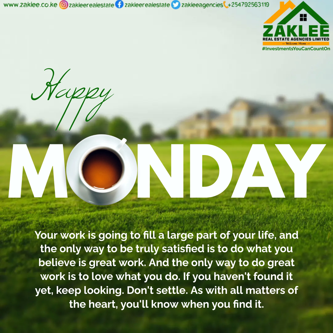 Just a reminder that we are already done with the first half of #January 
#mondaymotivation #mondaythoughts #mondayvibes #mondaymood #mondaymorning  #investment  #investors #realestategoals #propertiesforsale #sitevisits 
#InvestmentsYouCanCountOn
zaklee.co.ke